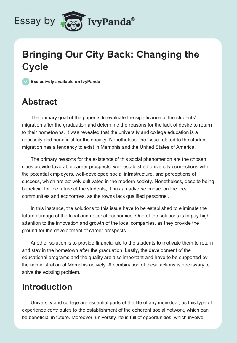Bringing Our City Back: Changing the Cycle. Page 1