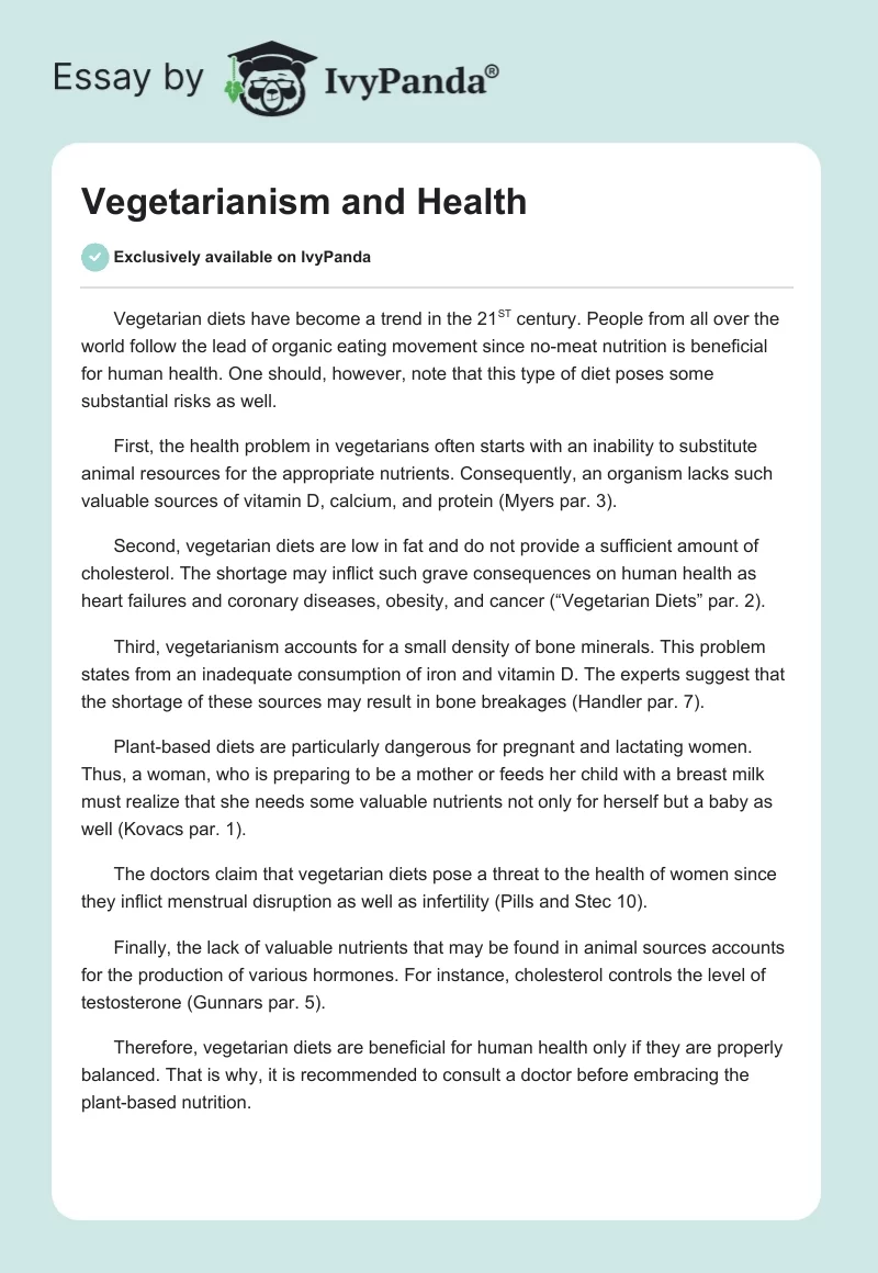 Vegetarianism and Health. Page 1