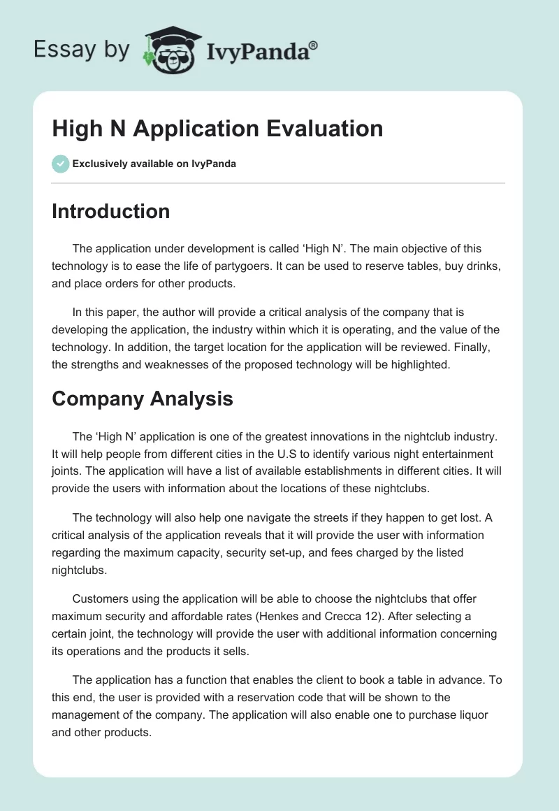 High N Application Evaluation. Page 1