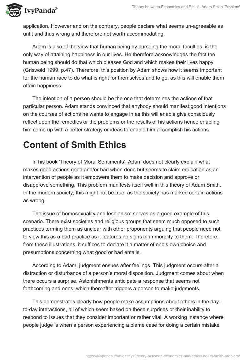 Theory between Economics and Ethics. Adam Smith 'Problem'. Page 5