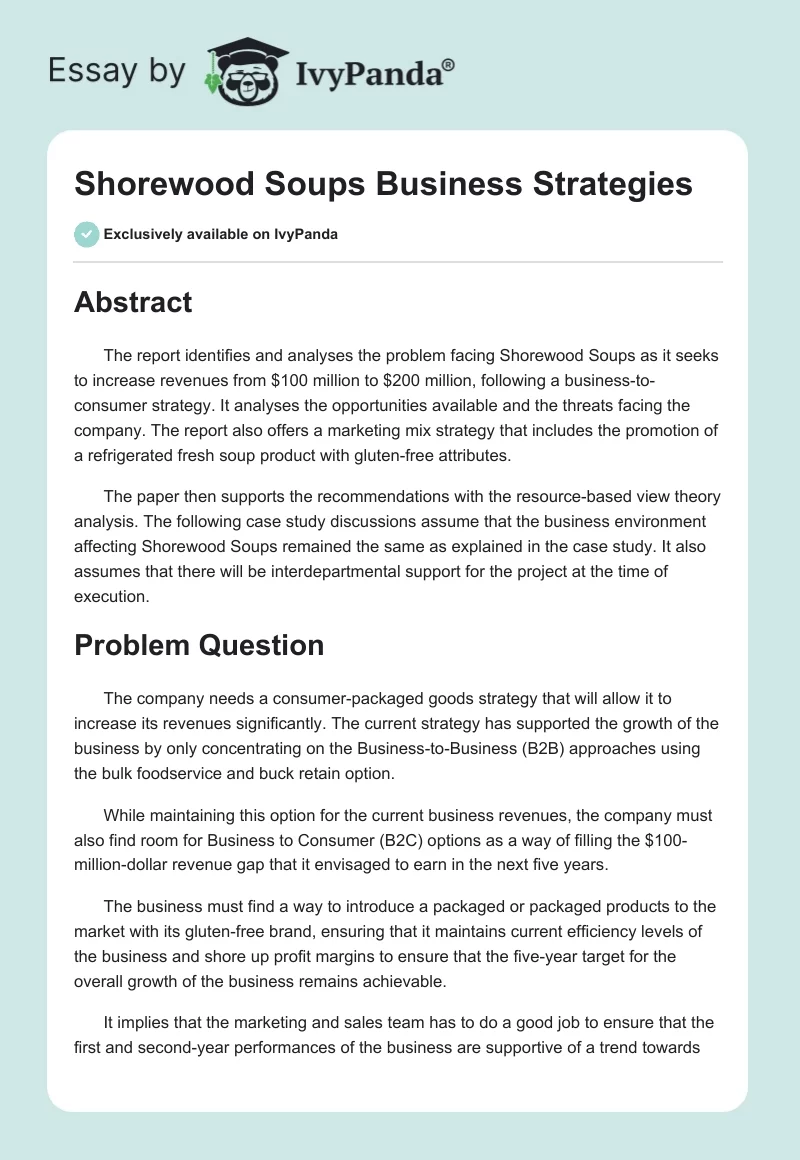 Shorewood Soups Business Strategies. Page 1