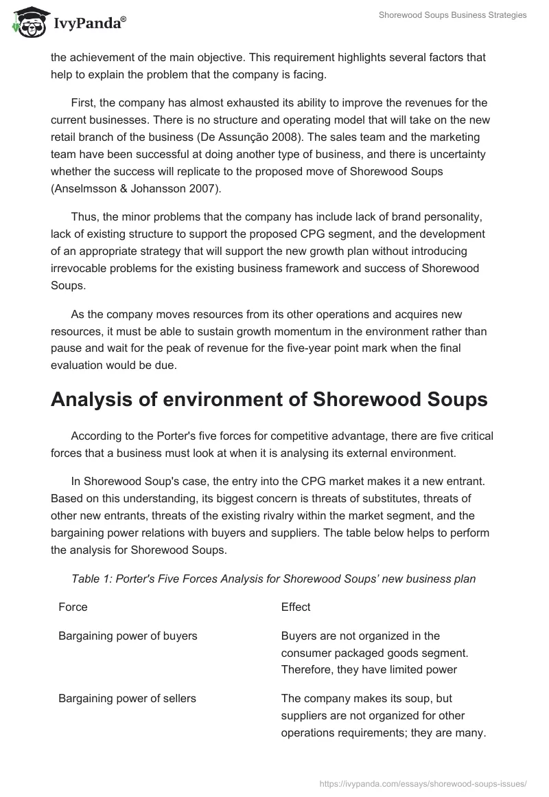 Shorewood Soups Business Strategies. Page 2