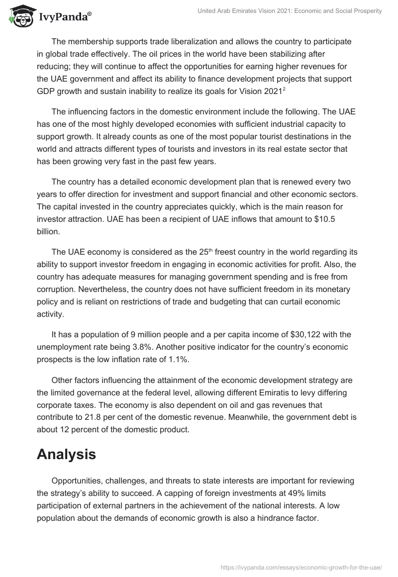 United Arab Emirates Vision 2021: Economic and Social Prosperity. Page 2