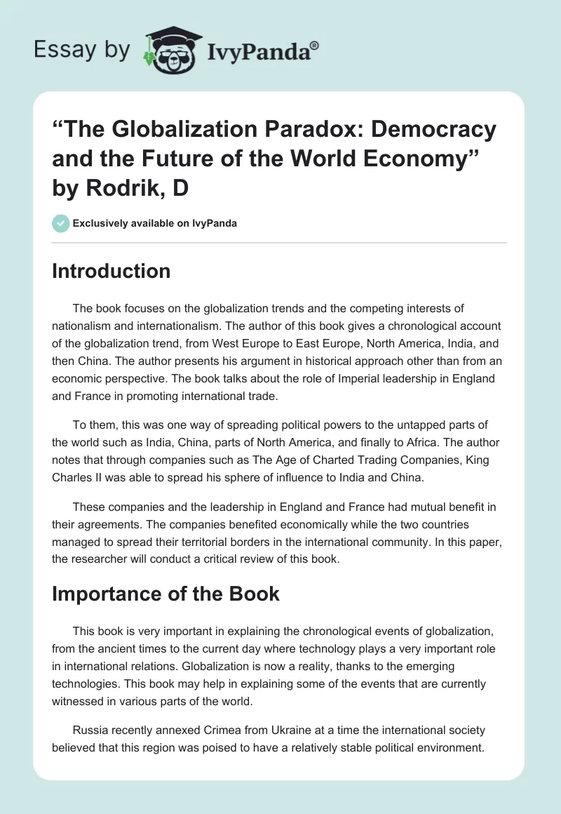 “The Globalization Paradox: Democracy and the Future of the World Economy” by Rodrik, D. Page 1