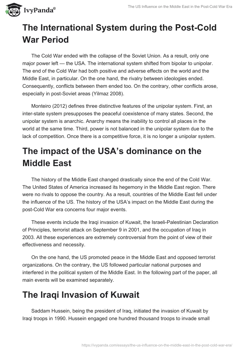 The US Influence on the Middle East in the Post-Cold War Era. Page 5