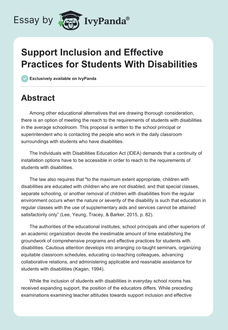 Support Inclusion and Effective Practices for Students With Disabilities. Page 1