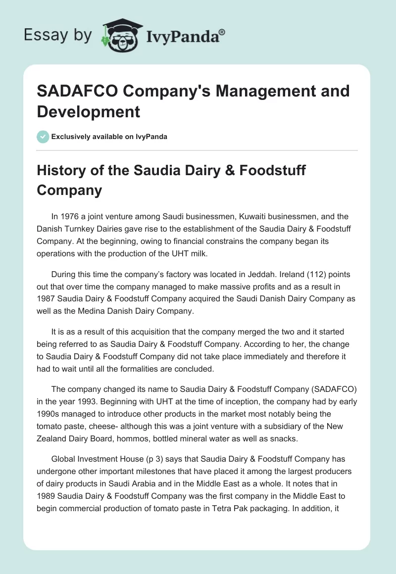 SADAFCO Company's Management and Development. Page 1