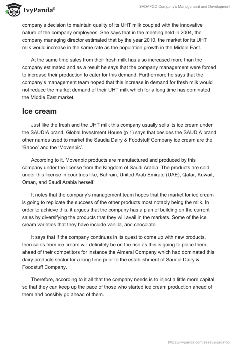 SADAFCO Company's Management and Development. Page 3