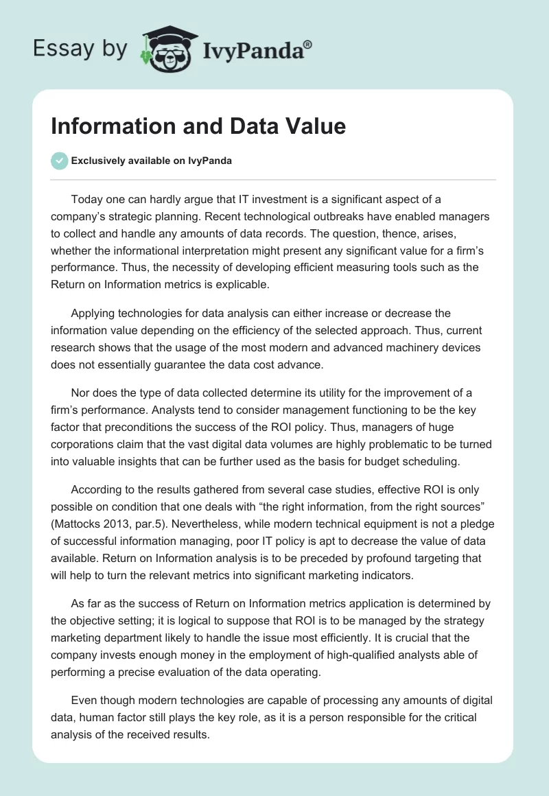 Information and Data Value. Page 1