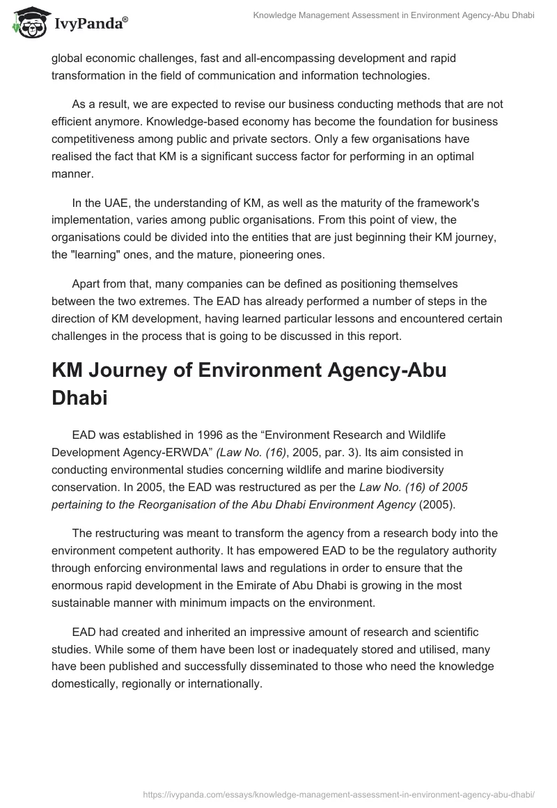Knowledge Management Assessment in Environment Agency-Abu Dhabi. Page 2