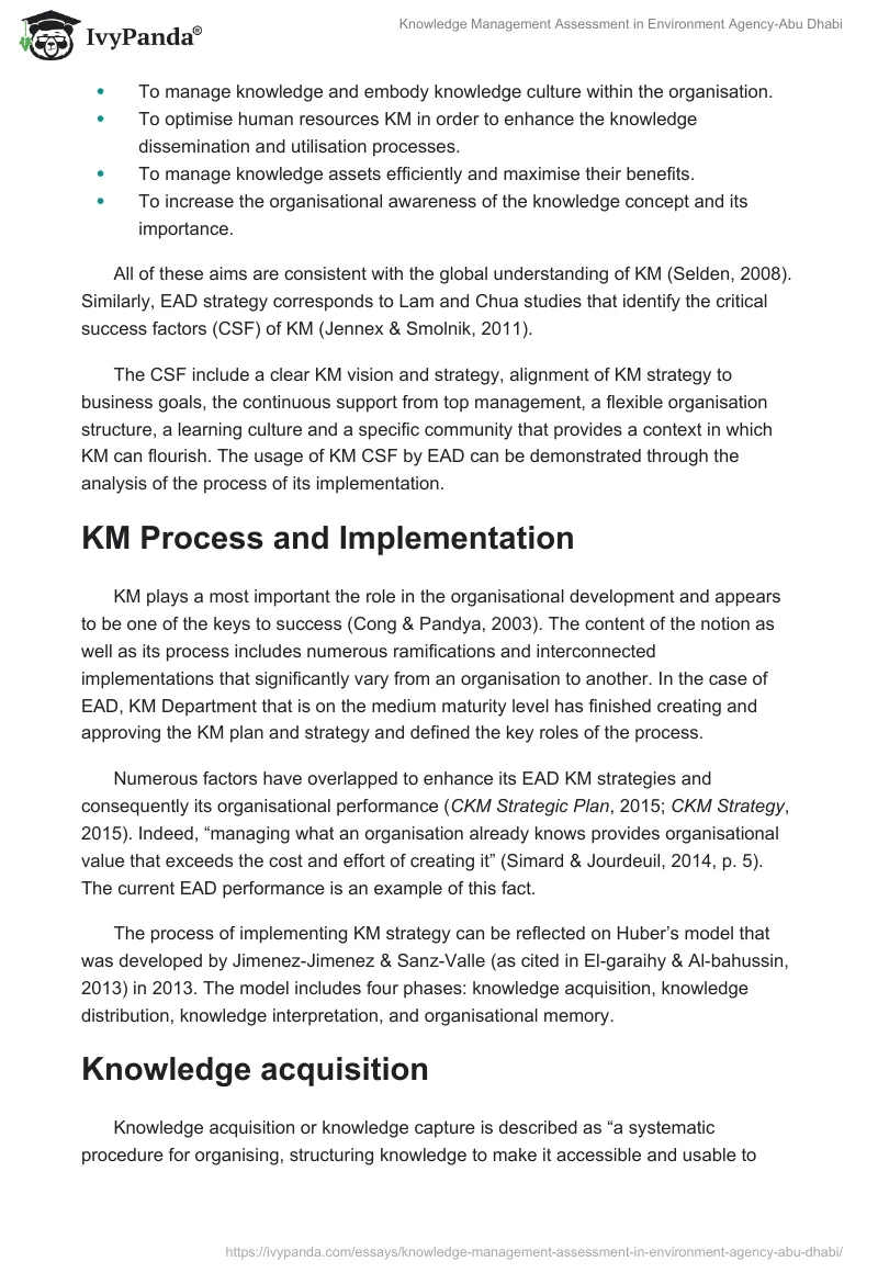 Knowledge Management Assessment in Environment Agency-Abu Dhabi. Page 5