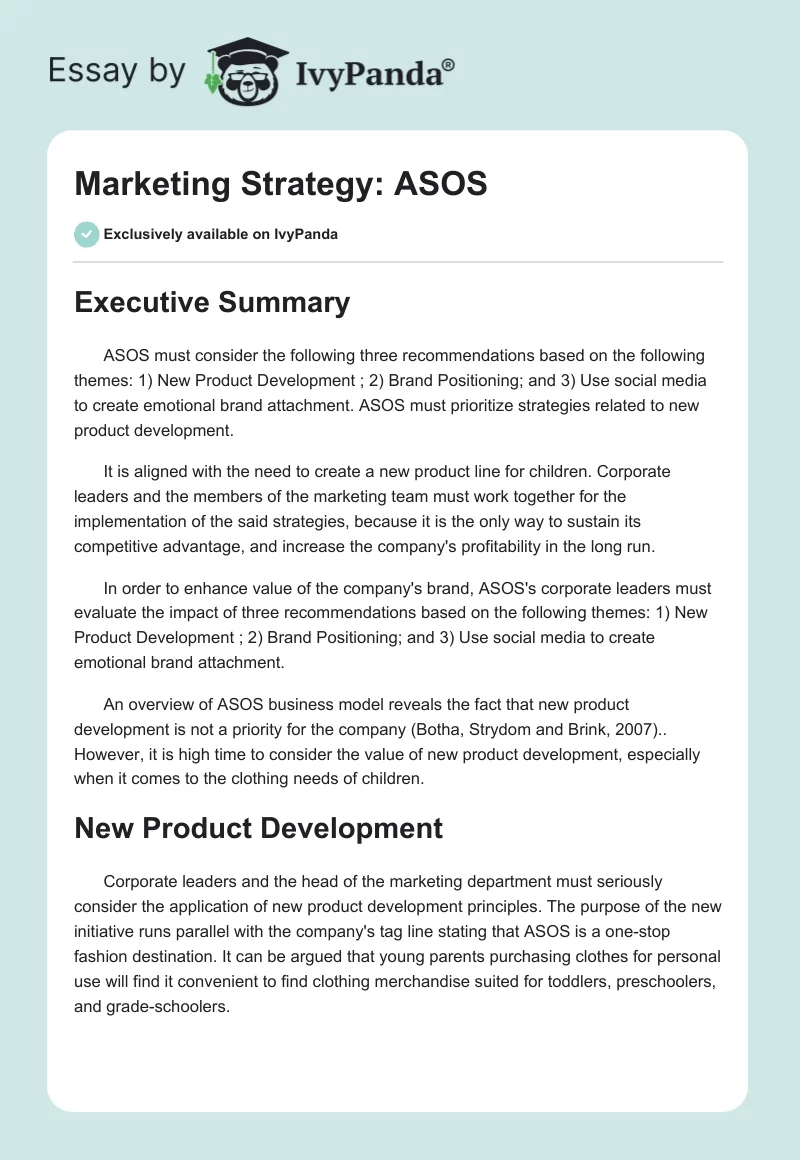 Marketing Strategy: ASOS. Page 1
