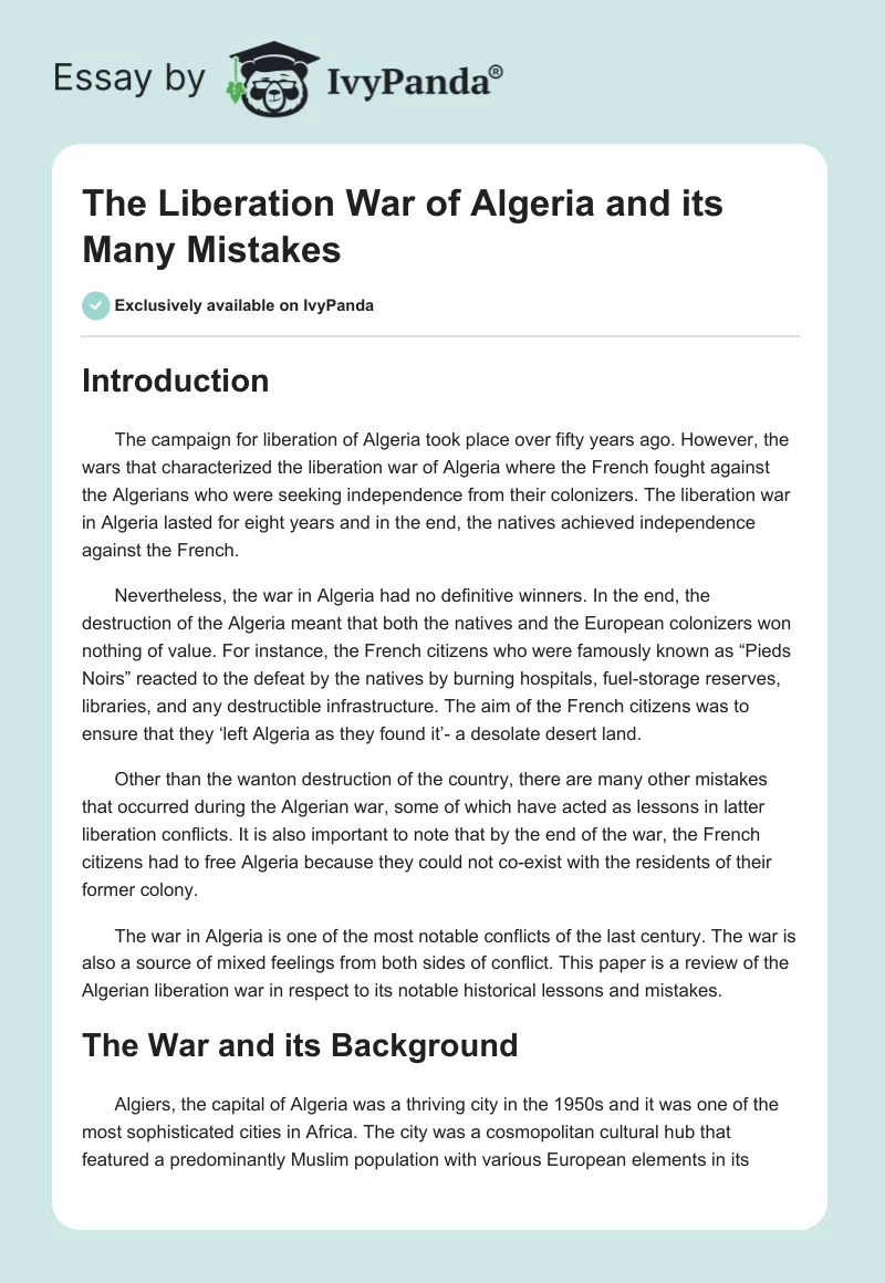 The Liberation War of Algeria and Its Many Mistakes. Page 1