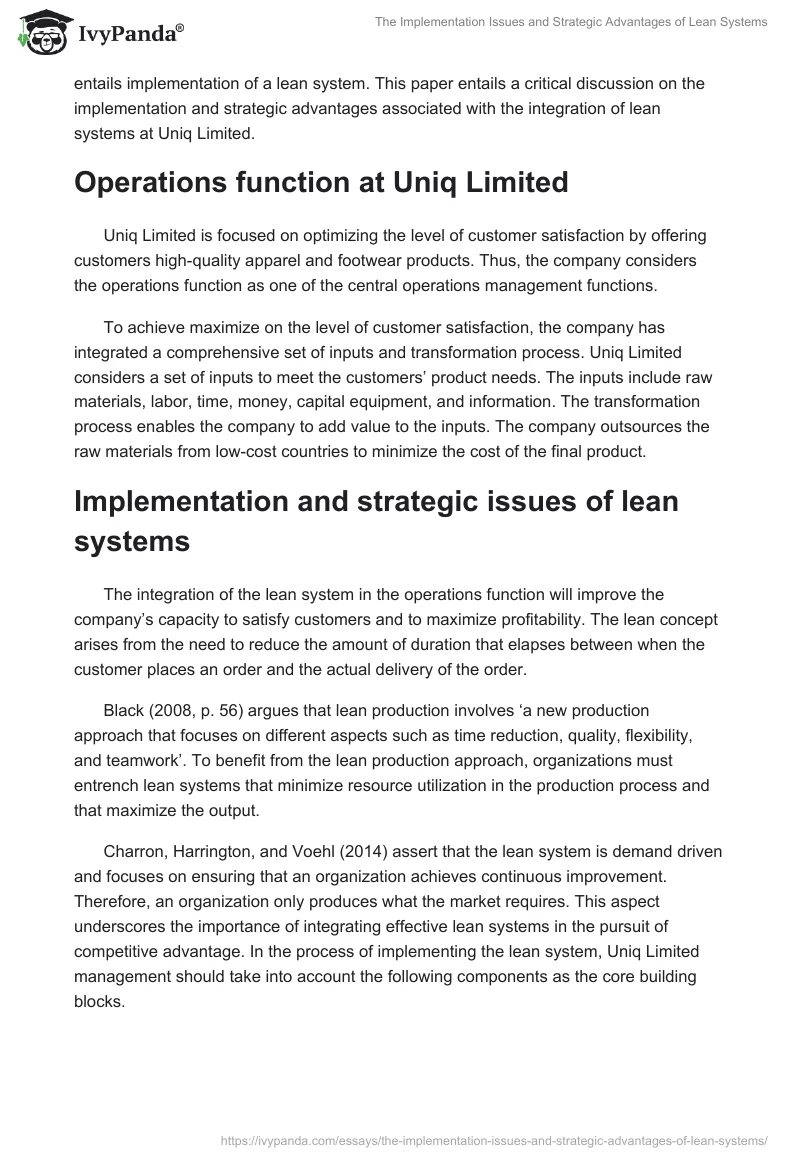 The Implementation Issues and Strategic Advantages of Lean Systems. Page 2