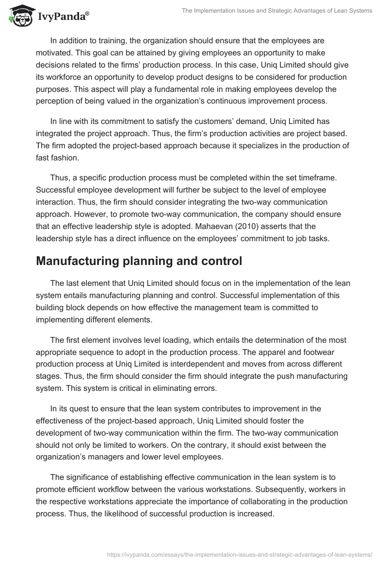 The Implementation Issues and Strategic Advantages of Lean Systems. Page 5