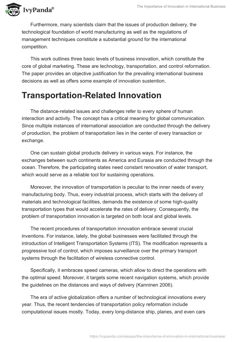The Importance of Innovation in International Business. Page 2