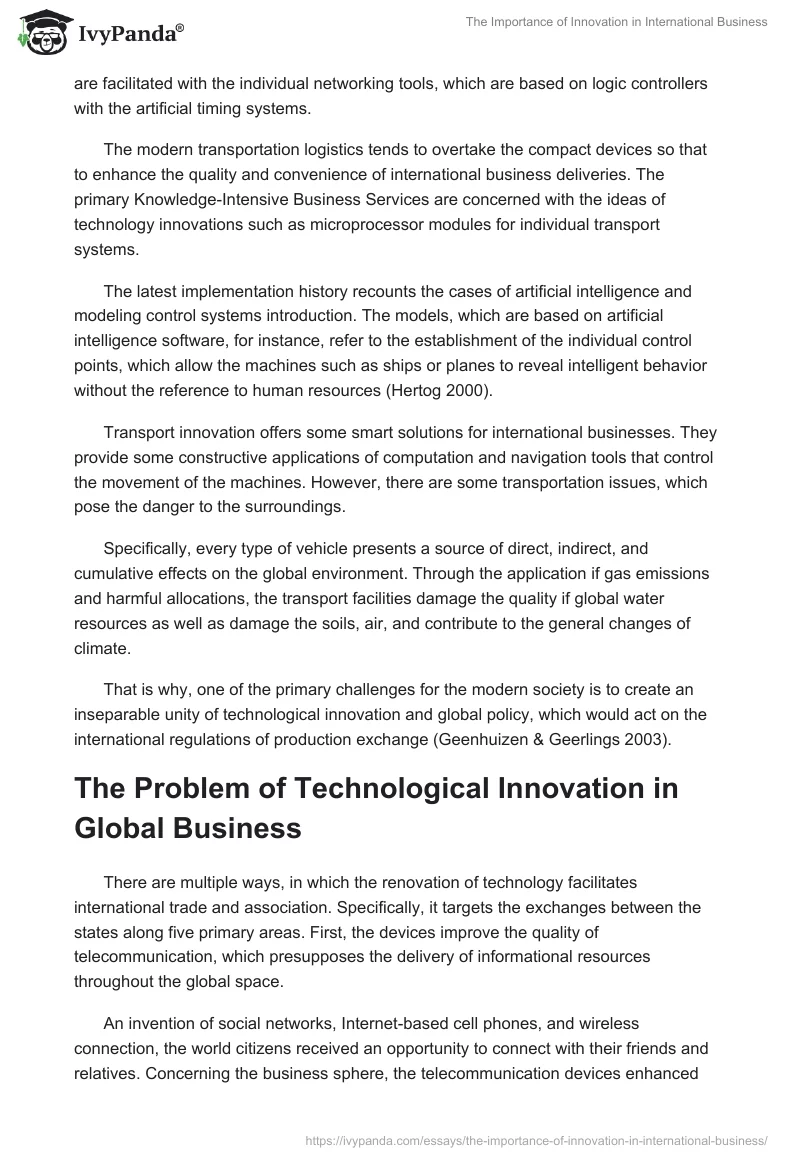 The Importance of Innovation in International Business. Page 3