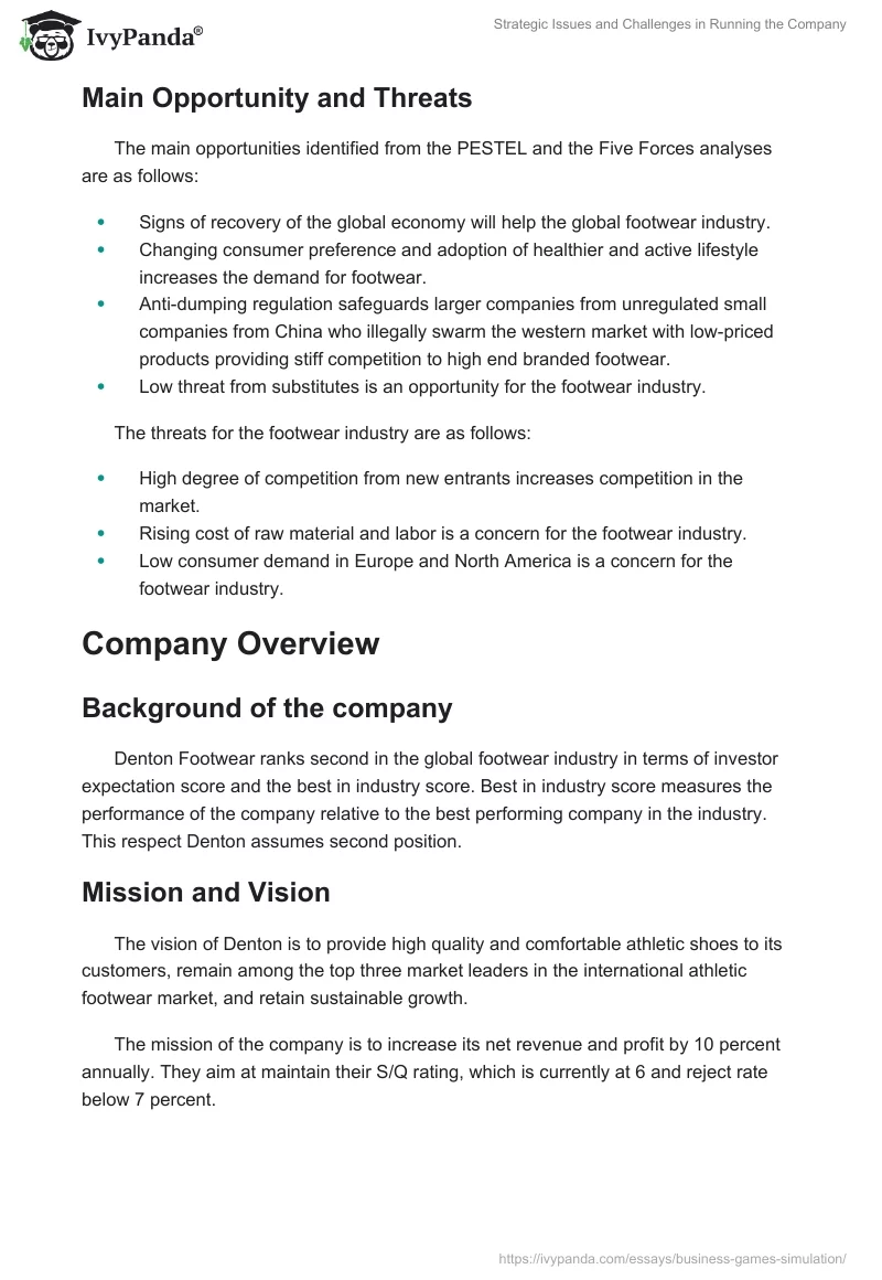 Strategic Issues and Challenges in Running the Company. Page 5