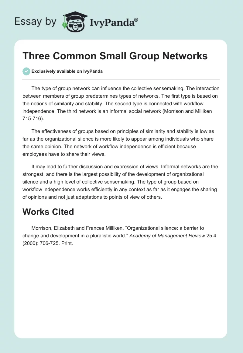 Three Common Small Group Networks. Page 1