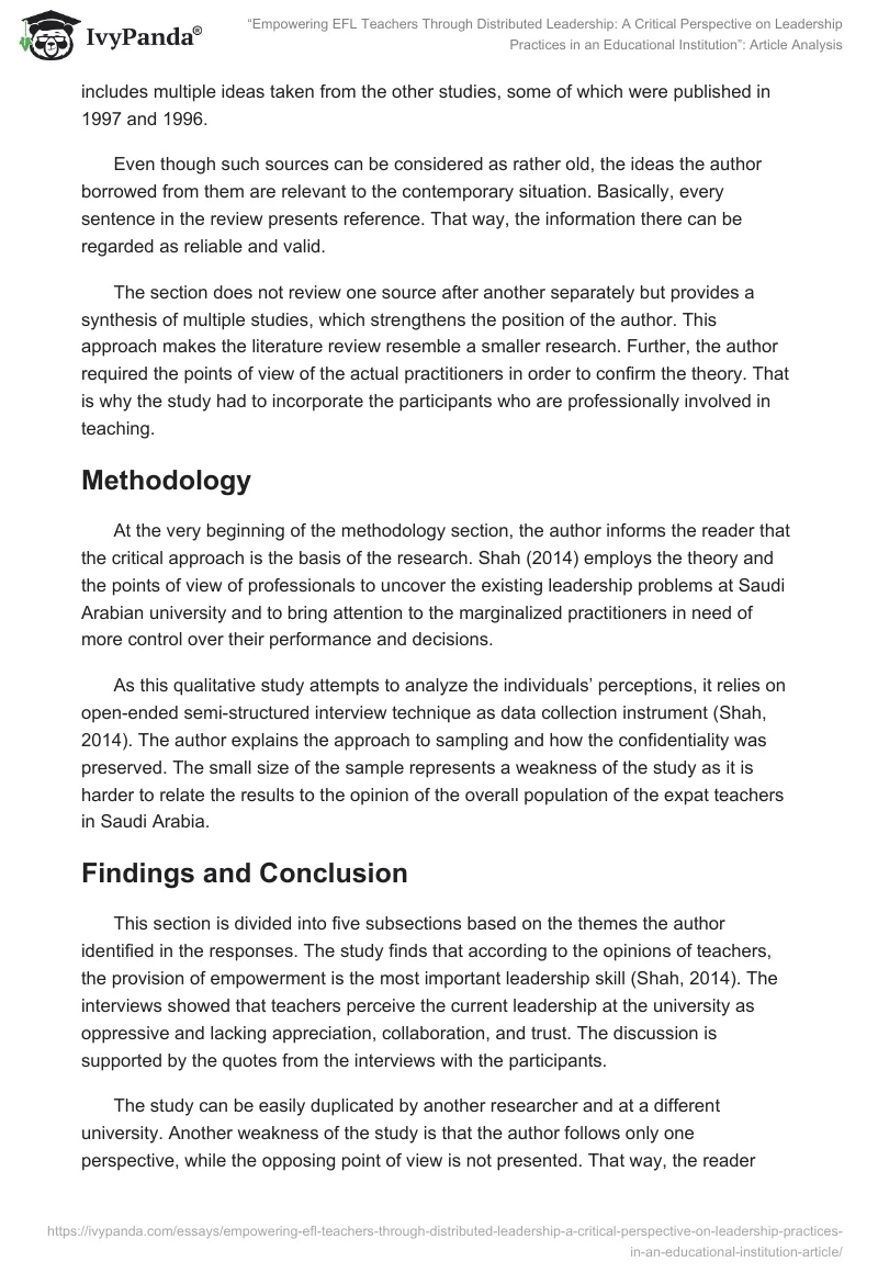 “Empowering EFL Teachers Through Distributed Leadership: A Critical Perspective on Leadership Practices in an Educational Institution”: Article Analysis. Page 3