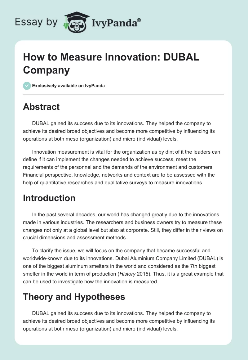 How to Measure Innovation: DUBAL Company. Page 1