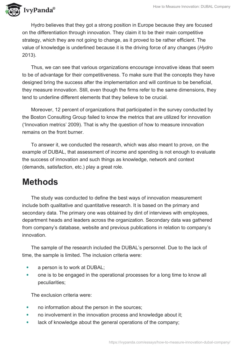 How to Measure Innovation: DUBAL Company. Page 5
