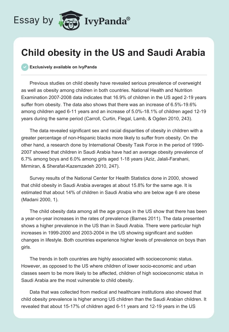 Child Obesity in the US and Saudi Arabia. Page 1