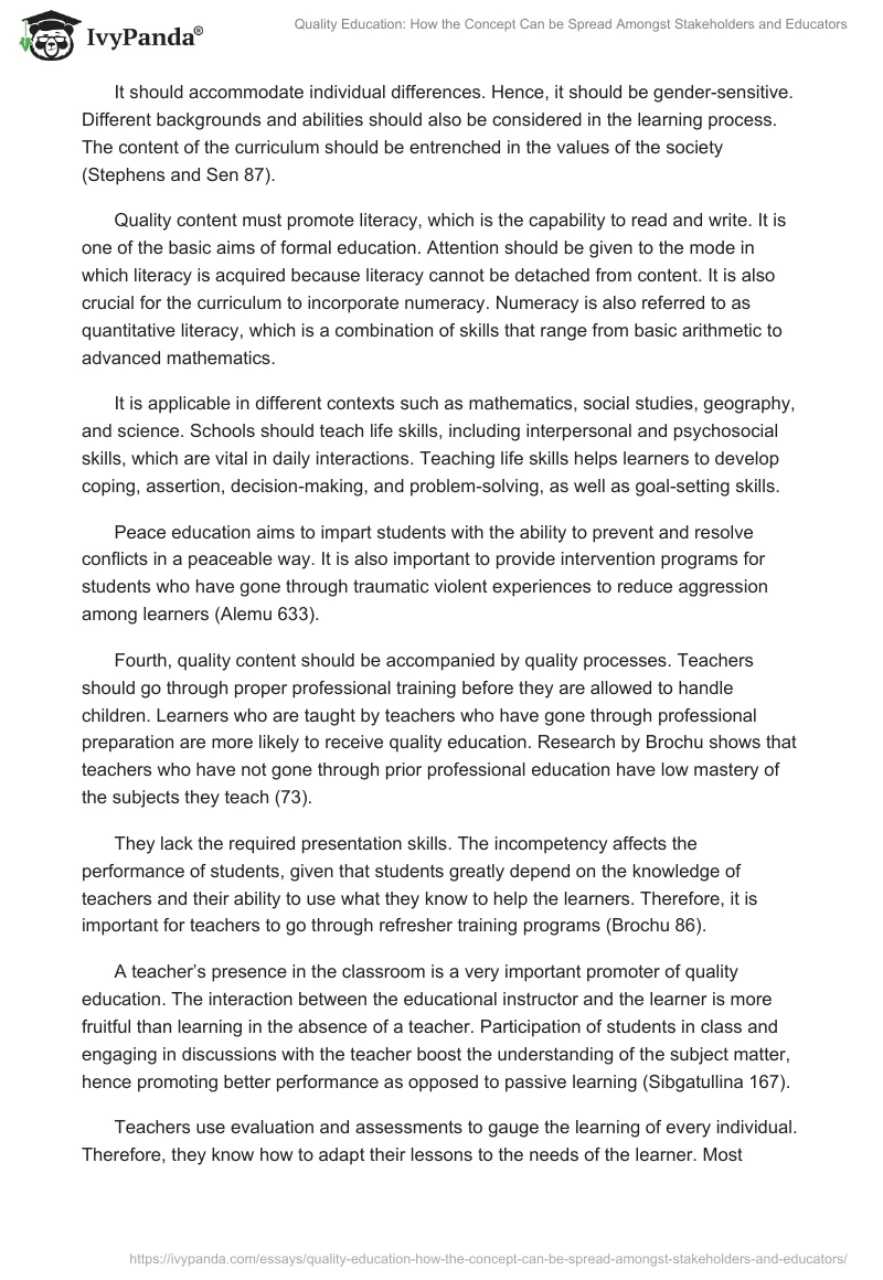 Quality Education: How the Concept Can be Spread Amongst Stakeholders and Educators. Page 4