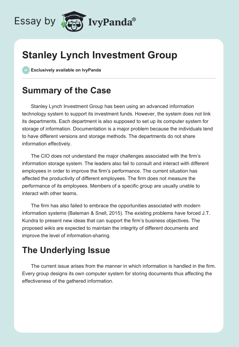 Stanley Lynch Investment Group. Page 1