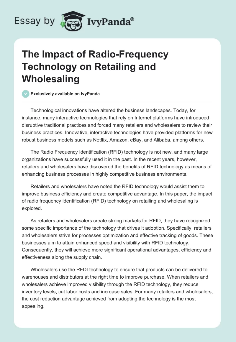 The Impact of Radio-Frequency Technology on Retailing and Wholesaling. Page 1