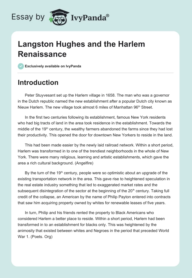Langston Hughes and the Harlem Renaissance. Page 1