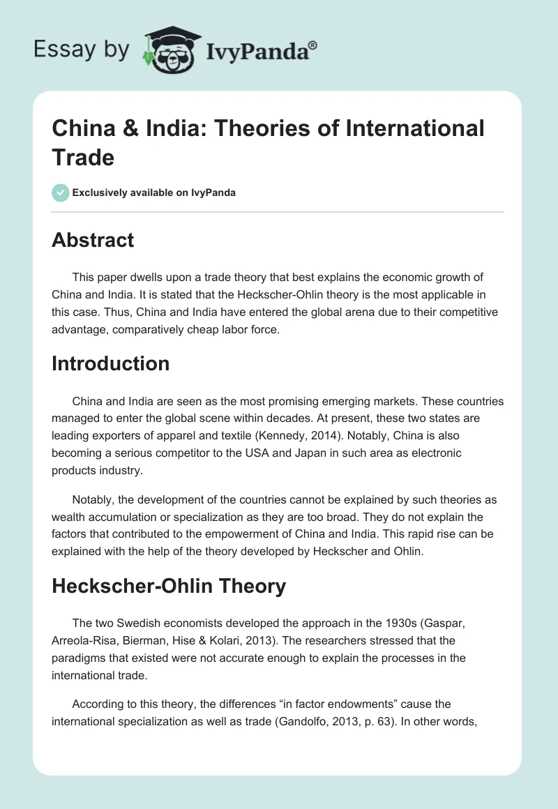 China & India: Theories of International Trade. Page 1