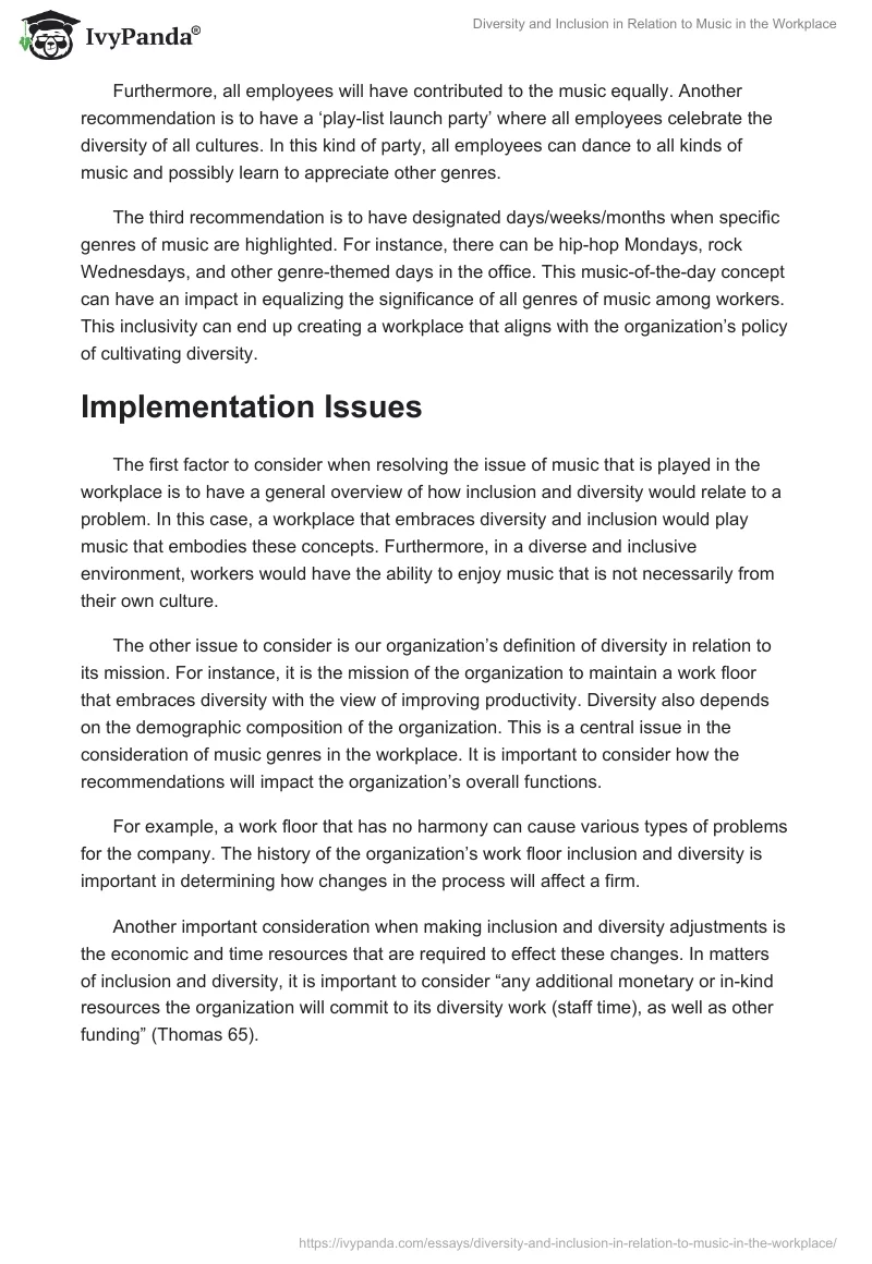Diversity and Inclusion in Relation to Music in the Workplace. Page 3