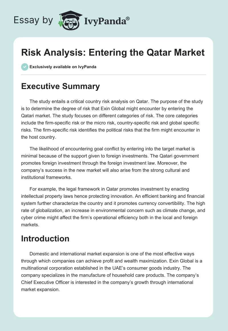 Risk Analysis: Entering the Qatar Market. Page 1