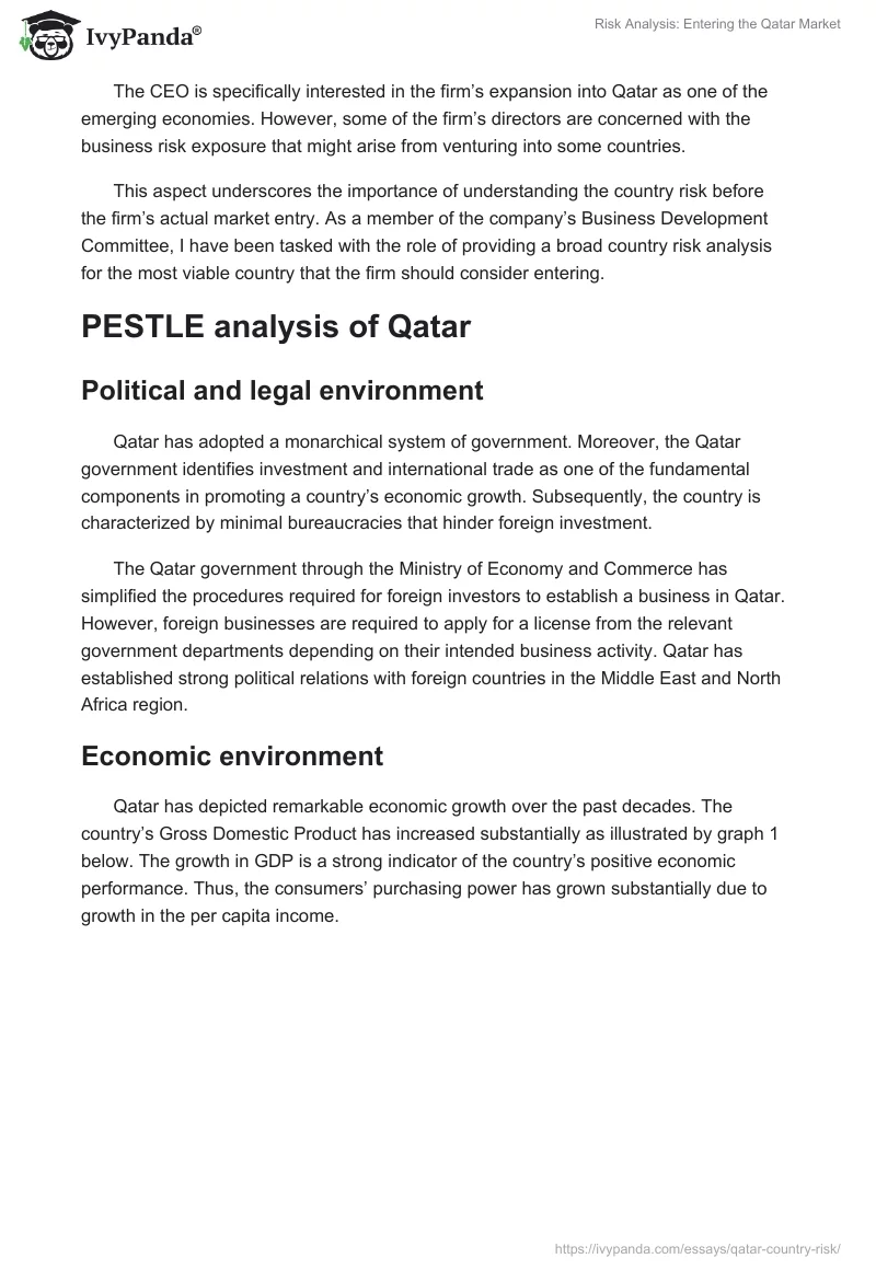 Risk Analysis: Entering the Qatar Market. Page 2