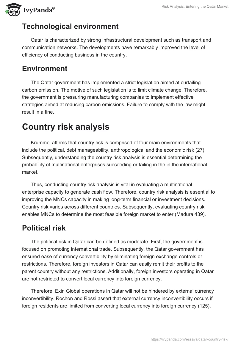 Risk Analysis: Entering the Qatar Market. Page 4