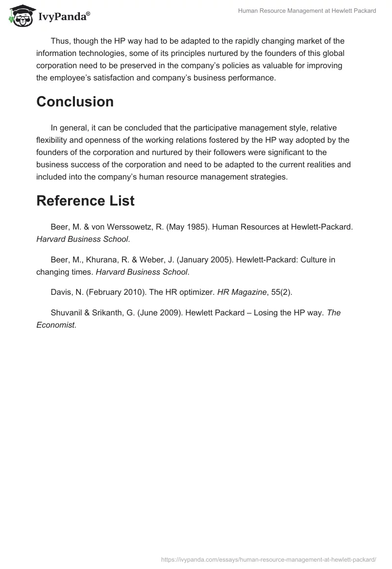 Human Resource Management at Hewlett Packard. Page 4