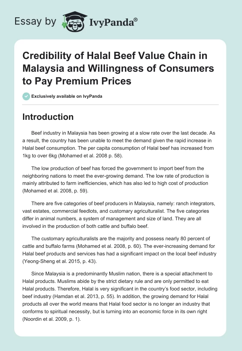 Credibility of Halal Beef Value Chain in Malaysia and Willingness of Consumers to Pay Premium Prices. Page 1