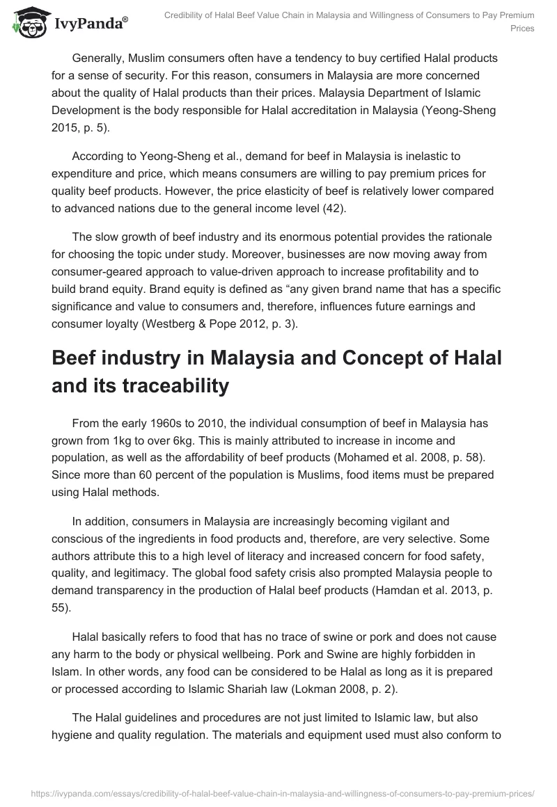 Credibility of Halal Beef Value Chain in Malaysia and Willingness of Consumers to Pay Premium Prices. Page 2
