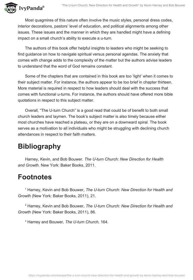 “The U-turn Church: New Direction for Health and Growth” by Kevin Harney and Bob Bouwer. Page 4