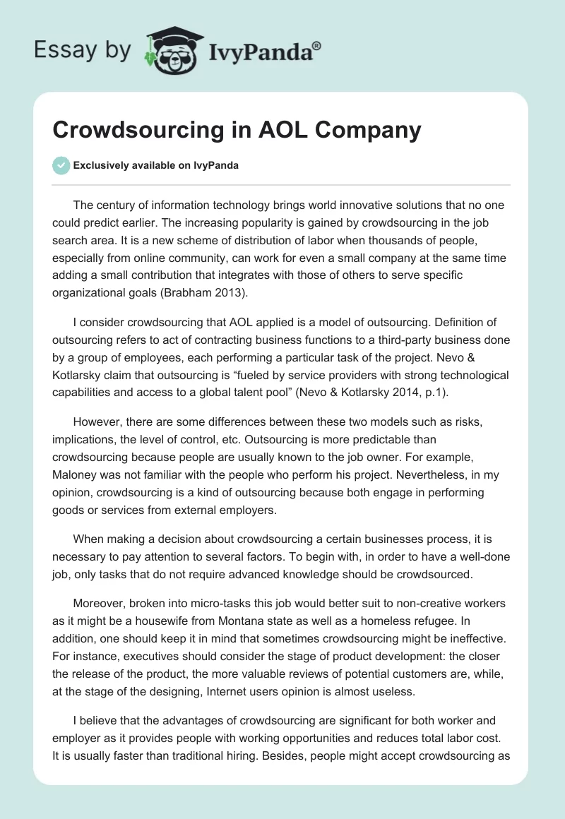 Crowdsourcing in AOL Company. Page 1