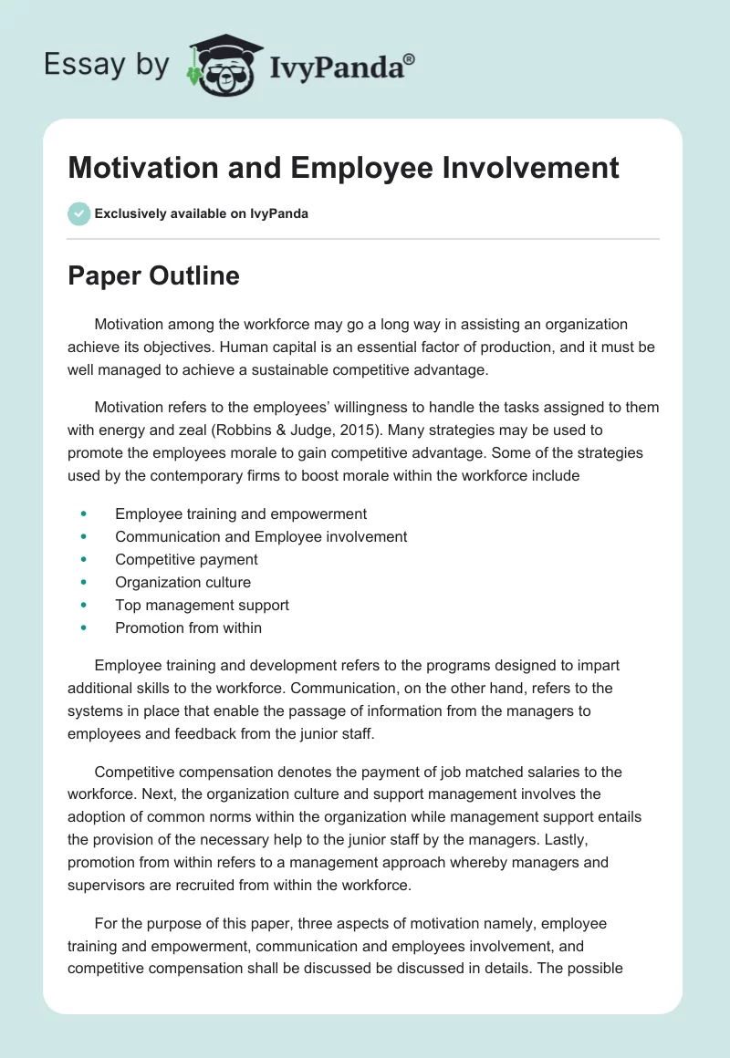 Motivation and Employee Involvement. Page 1
