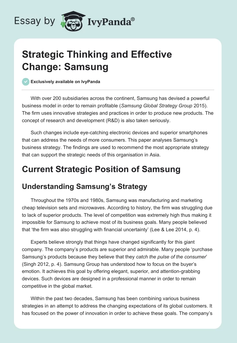 Strategic Thinking and Effective Change: Samsung. Page 1