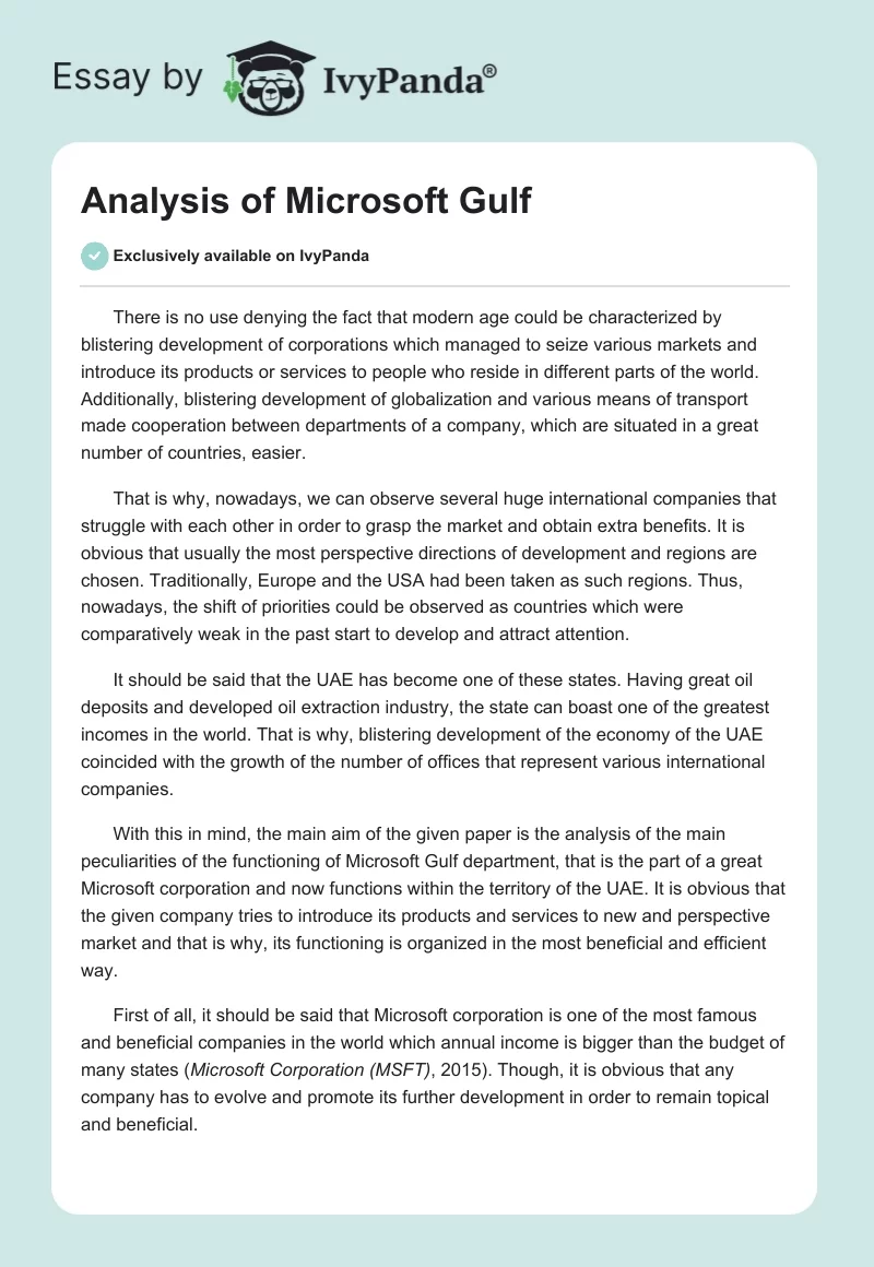 Analysis of Microsoft Gulf. Page 1