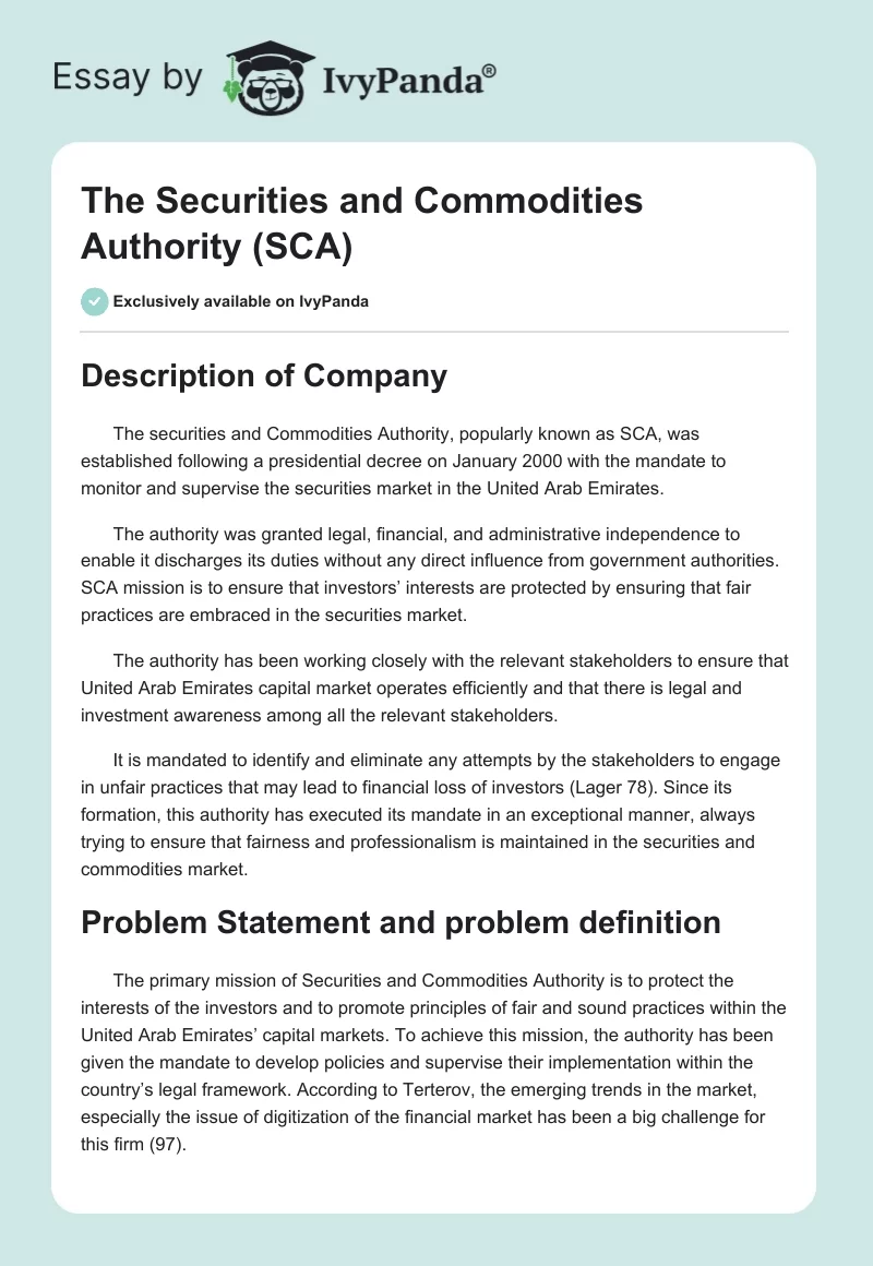 The Securities and Commodities Authority (SCA). Page 1