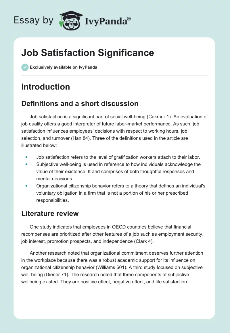 Job Satisfaction Significance. Page 1