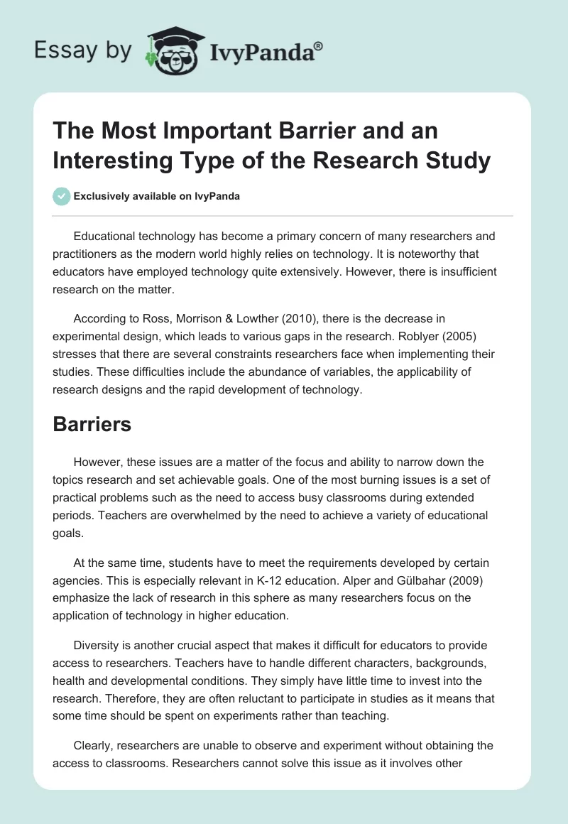 The Most Important Barrier and an Interesting Type of the Research Study. Page 1
