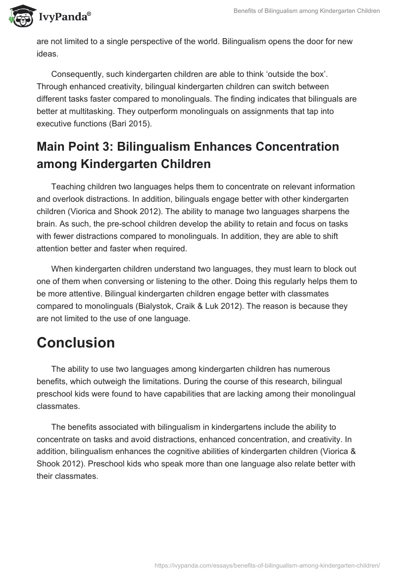Benefits of Bilingualism Among Kindergarten Children. Page 4