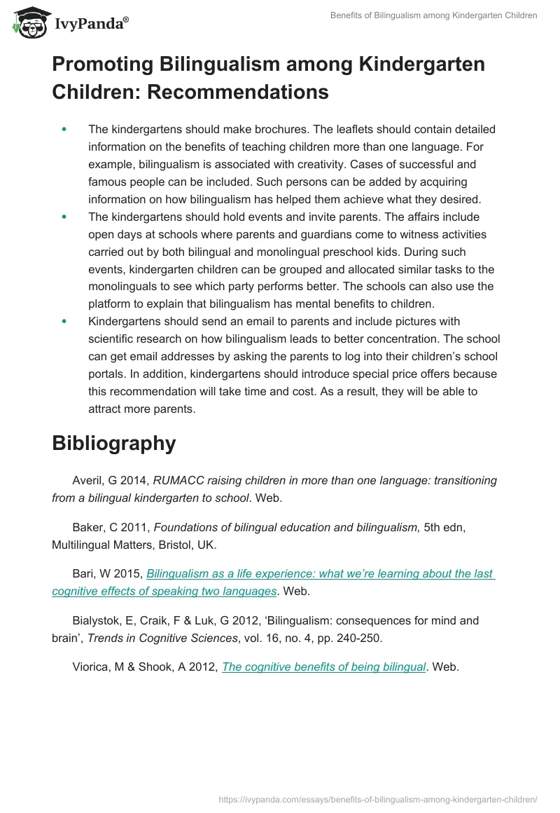 Benefits of Bilingualism Among Kindergarten Children. Page 5