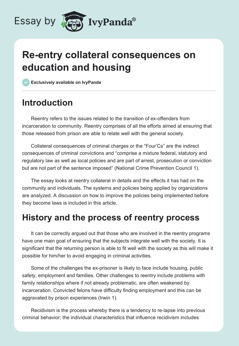 Re-entry collateral consequences on education and housing. Page 1